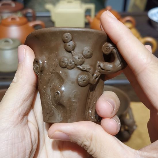 取***名茶壶紫砂松桩杯全手工