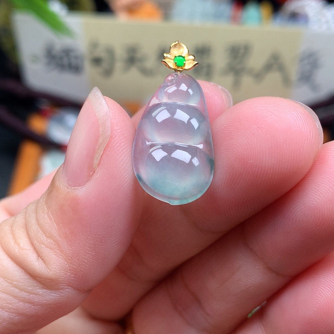 翡翠散珠18K金镶嵌缅甸天然A货翡翠冰种豆子