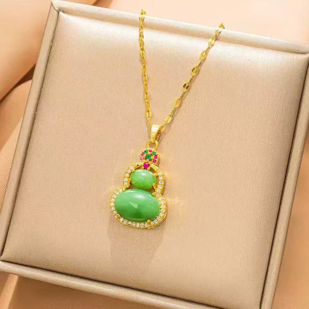 铜合金吊坠 新款绿葫芦吊坠项链女轻奢小众设计高质感锁骨链