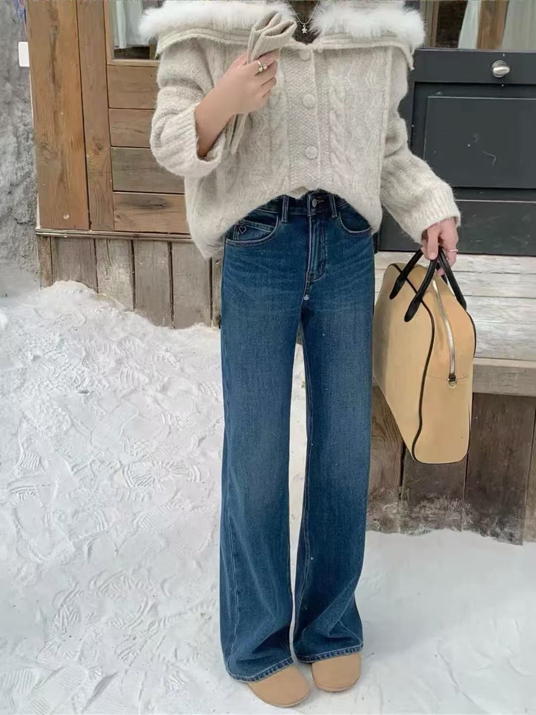 SU【850-1】代A9  愫余  冬新款四面弹Q暖绒 蓝色 黑色筒喇裤