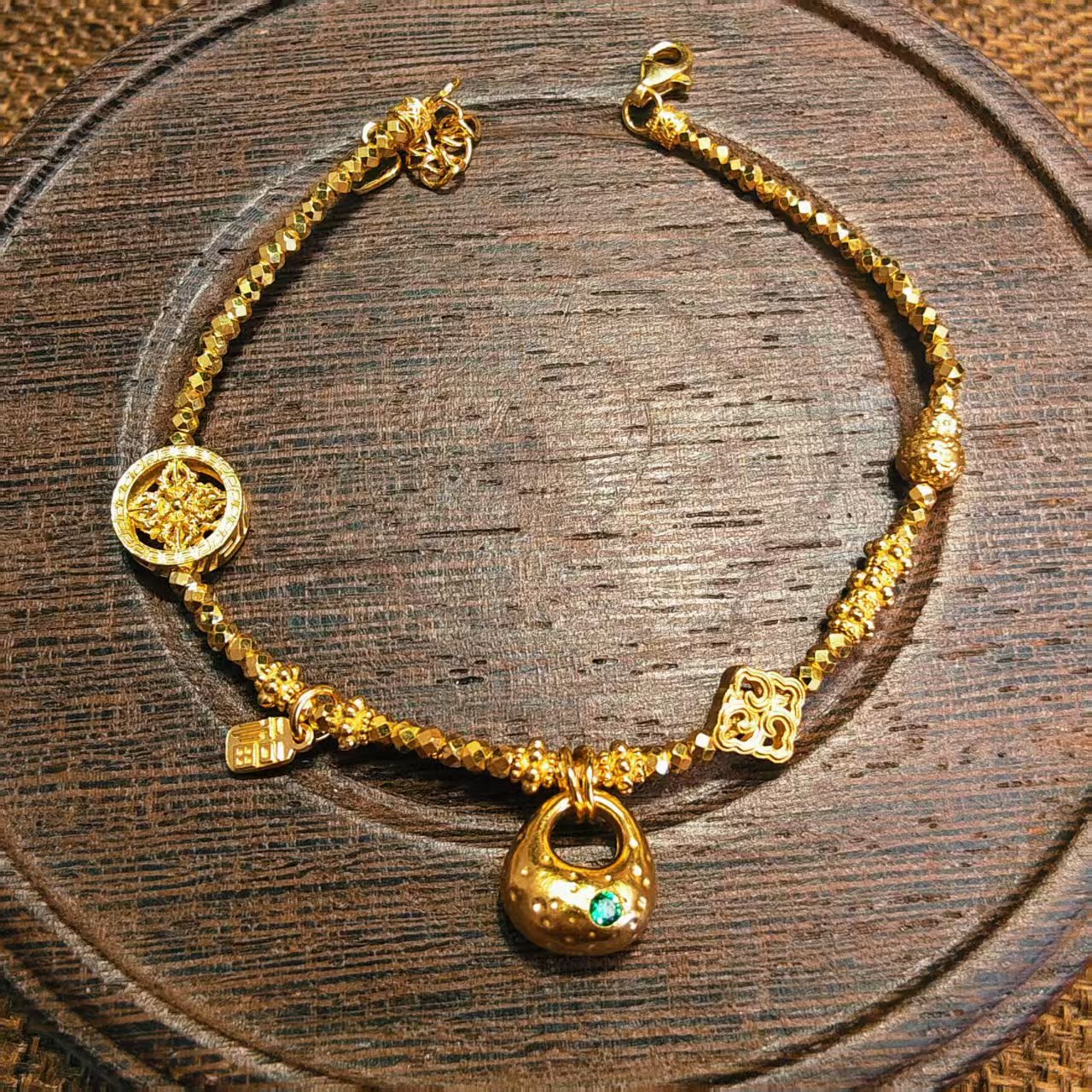 足金999古法秤砣金刚杵蹦迪珠轻奢气质百搭可调节手链 05220022