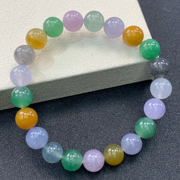 珠链推荐·高冰多宝马卡龙圆珠手串卡8.8mm翡翠玉石缅A气质彩色