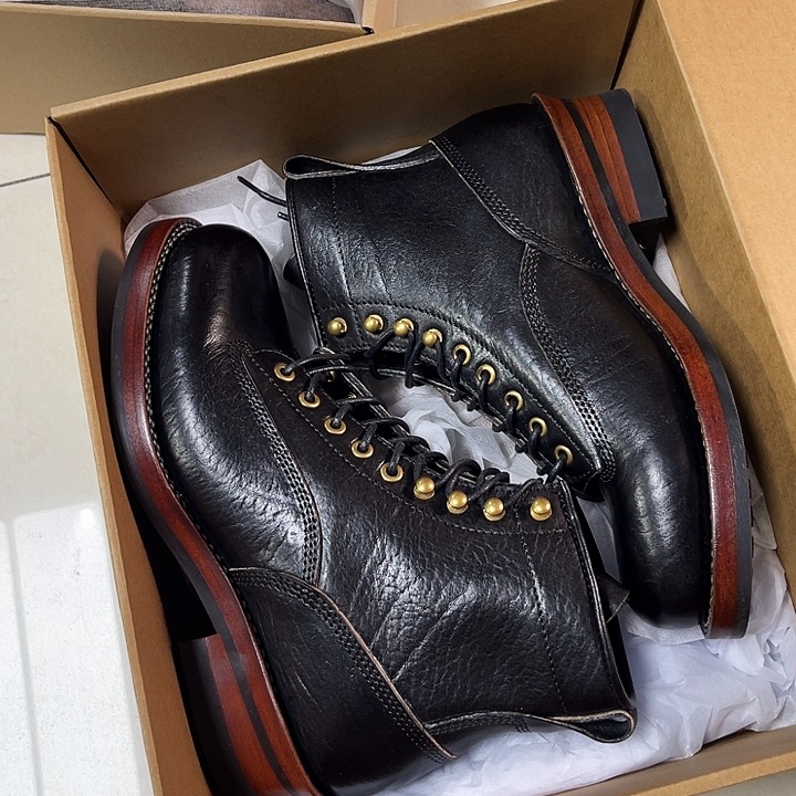 头层牛皮革马皮（革）40黑色马腰中脸靴6版