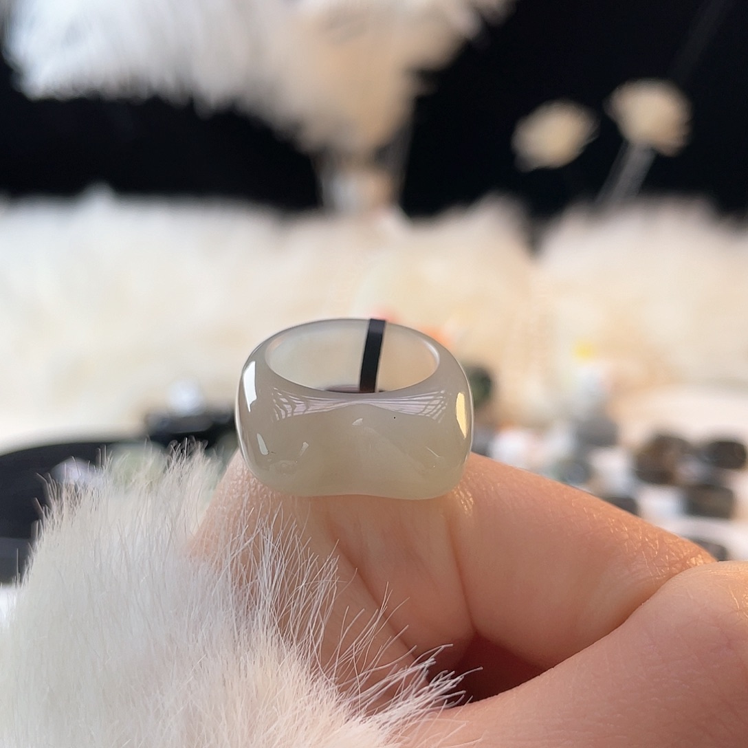 和田玉未镶嵌戒指k133冰灰猫耳17.4mm