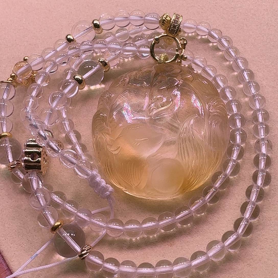 水晶颈饰未镶嵌天然水晶狐狐吊坠