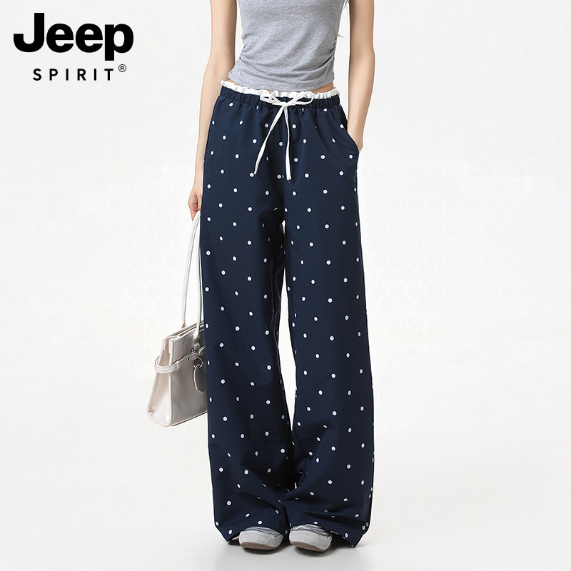 吉普JEEPSPIRIT波点印花休闲裤女夏季宽松慵懒速干巨好看薄款裤子