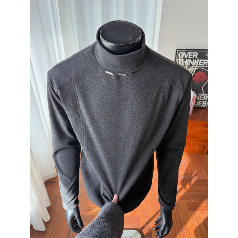 半高领亮片德绒打底衫男款秋冬季美式潮牌高级感重磅内搭长袖t恤