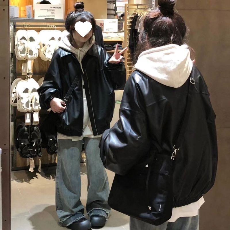 美式复古黑色皮衣外套女秋季2025年新款港风小个子pu皮夹克机车上