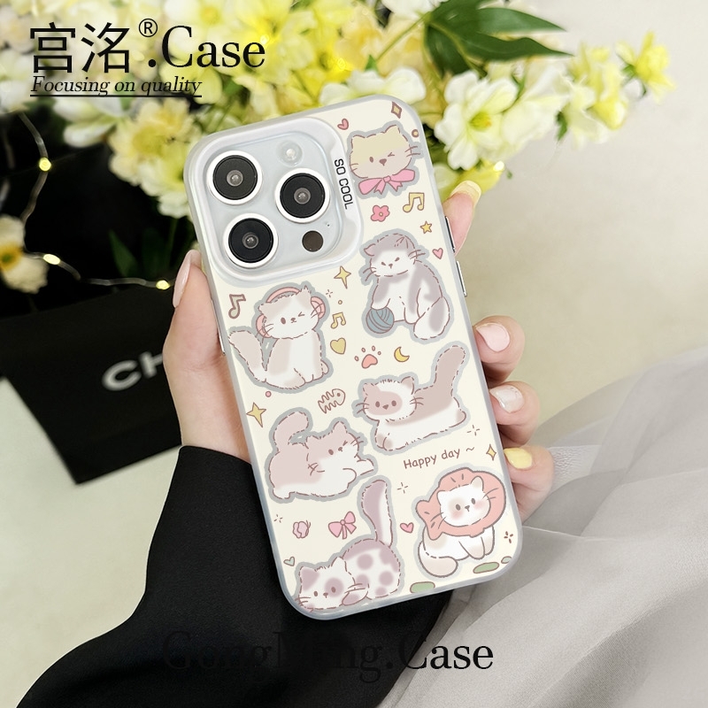 可爱七个猫咪拼贴彩银壳适用于iPhone苹果16手机壳华为oppo小米手