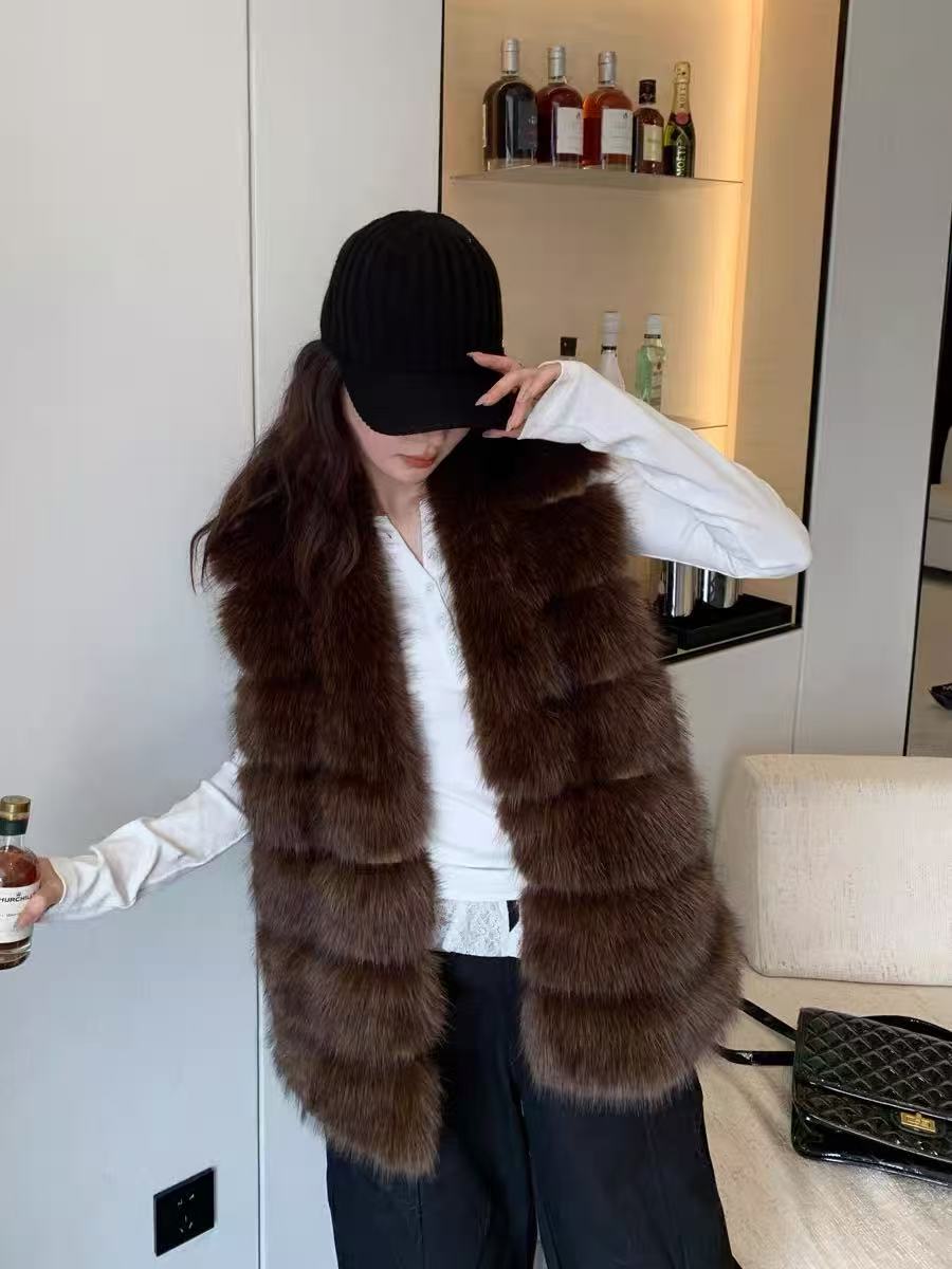 中长款狐狸毛马甲皮草秋冬加厚新款外套狐狸毛大坎肩毛毛马甲