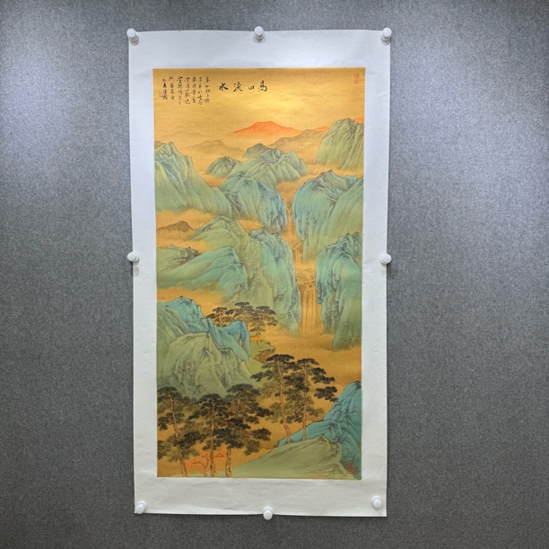 陈翔老师手绘青绿山水，八平尺，泥金纸上绘，带合影视频，已托底