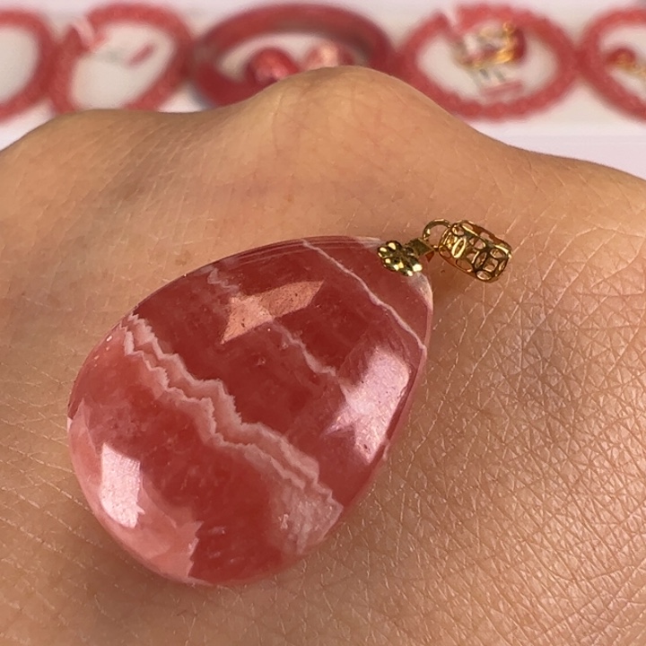 菱锰矿（红纹石）吊坠(赠链)18K金镶嵌