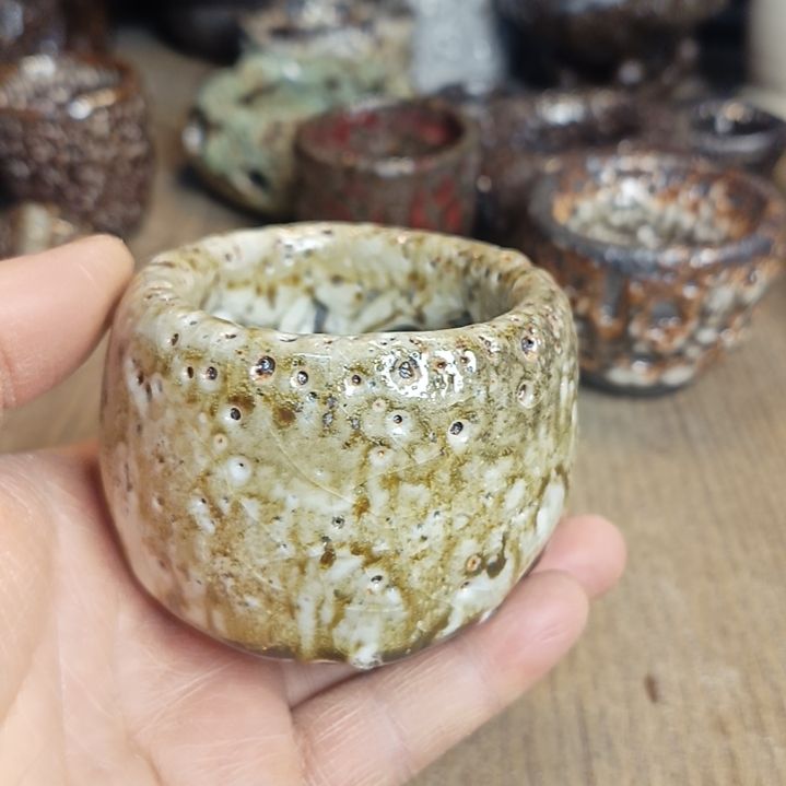 志野柴烧手捏主人杯平***！