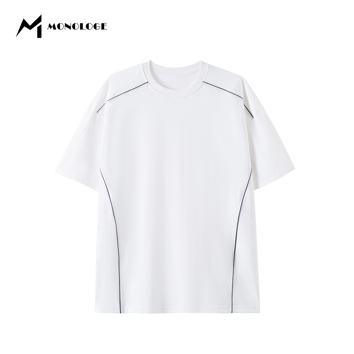 MONOLOGE夏季凉感重磅300g纯棉短袖T恤男潮牌反光条宽松百搭半袖
