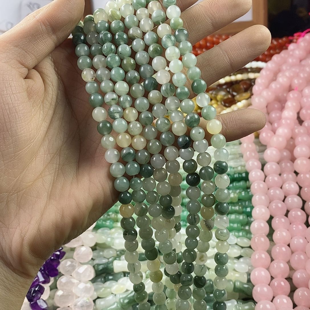 玛瑙/玉髓珠宝半成品合金一条天然6mm天山翠圆珠