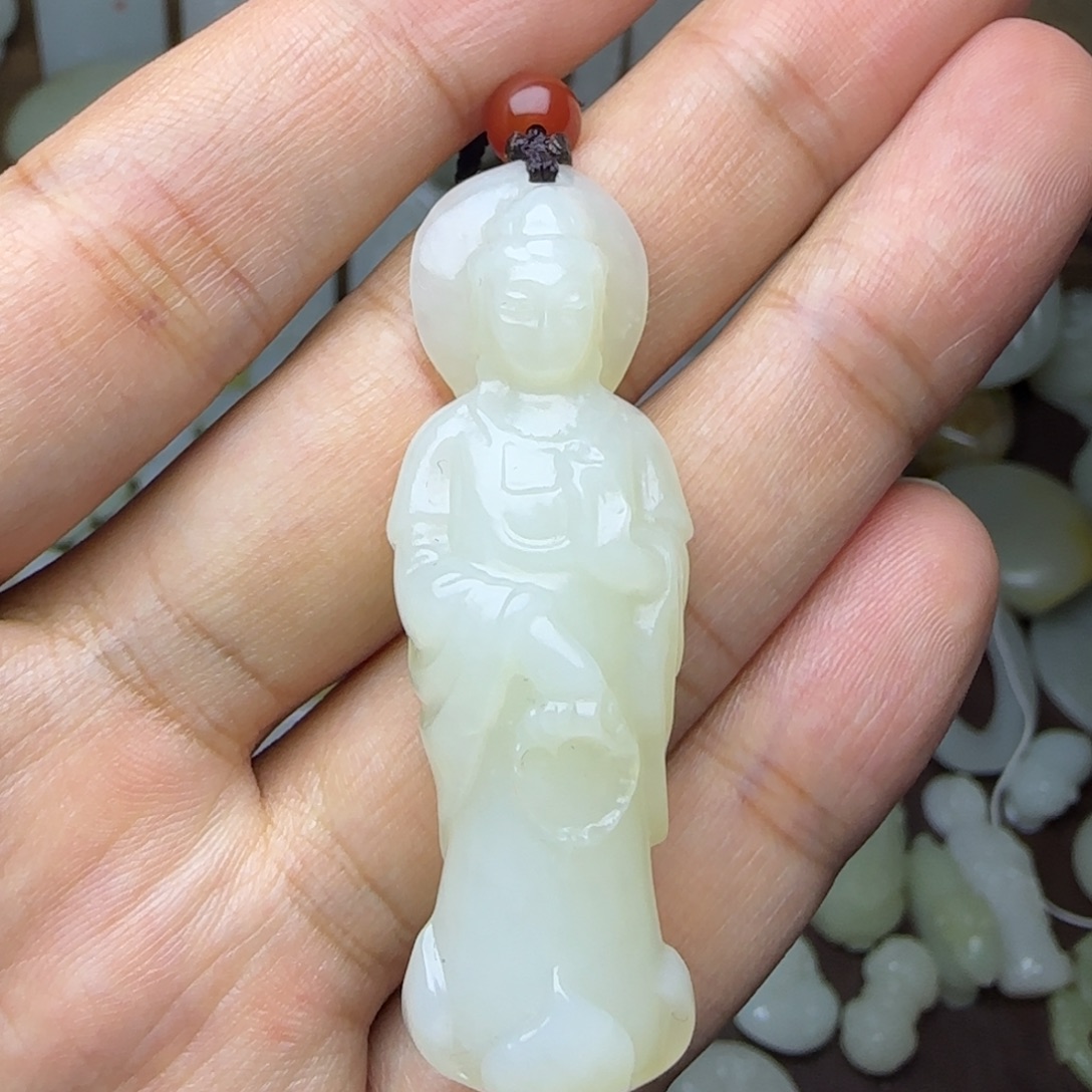 和田玉未镶嵌挂件站观音