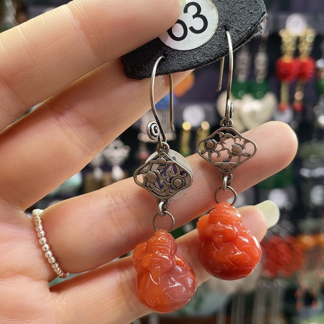 夏***果南红玛瑙银S925镶嵌耳饰118ijgghj