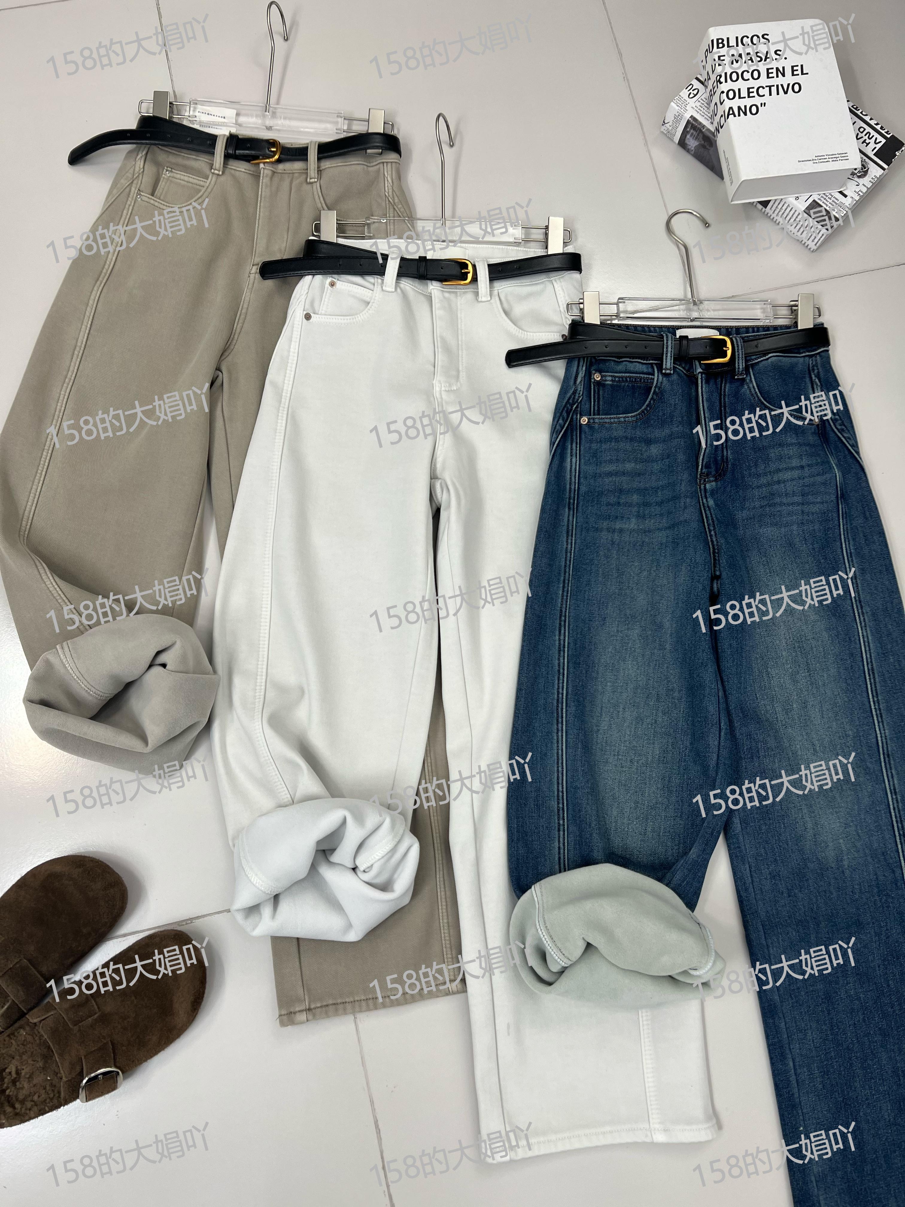 【MO RAN】复古加绒显瘦百搭直筒牛仔裤