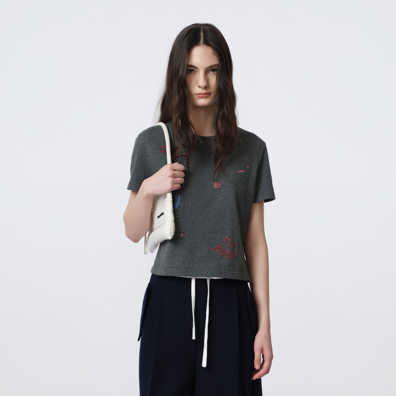 IIIVIVINIKO 2026SS"全棉材质"植绒印花方形T恤M610516370A