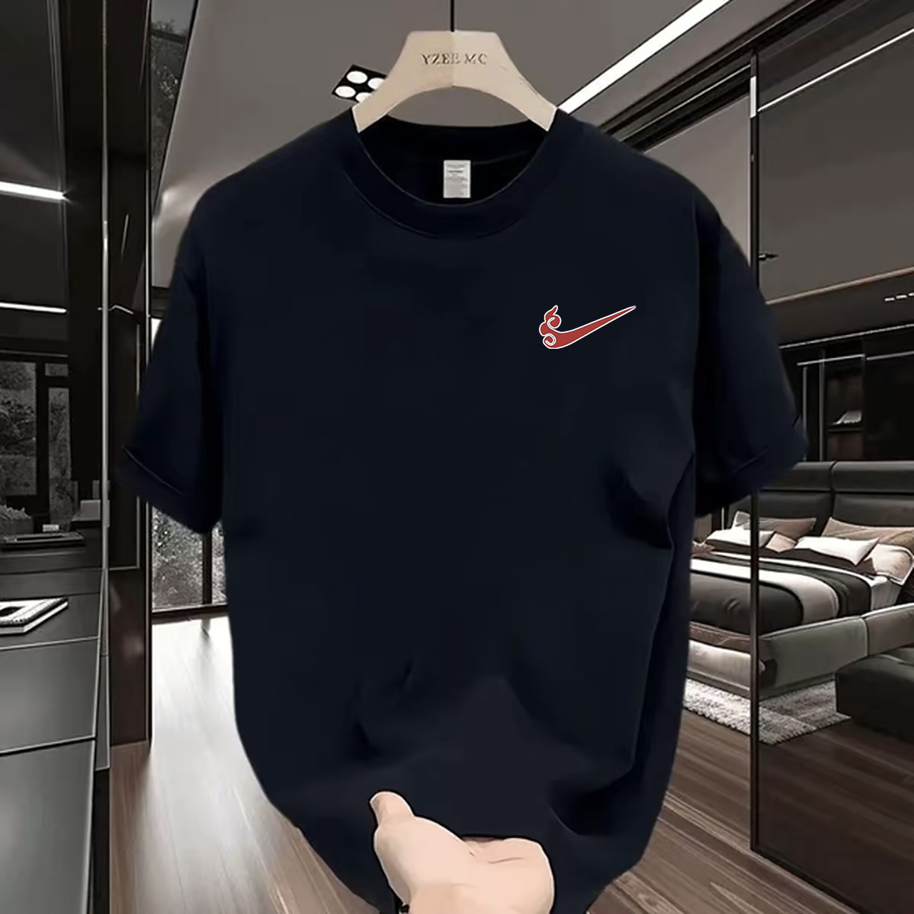 K【一折粉丝福利】夏季男女同款百搭时尚潮牌短袖T恤胸前火焰勾