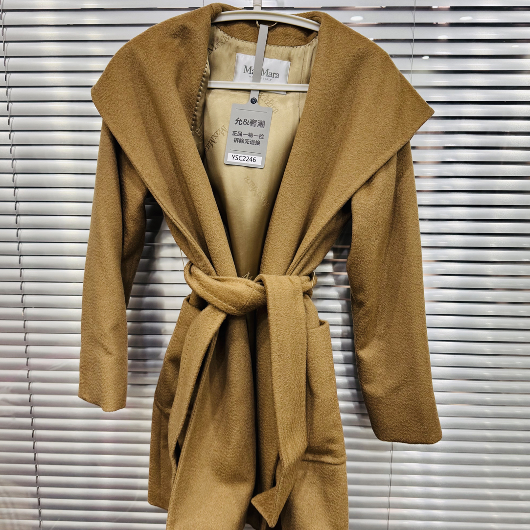 99新 MaxMara Manuela骆驼绒浴袍连帽大衣32码ysc2246