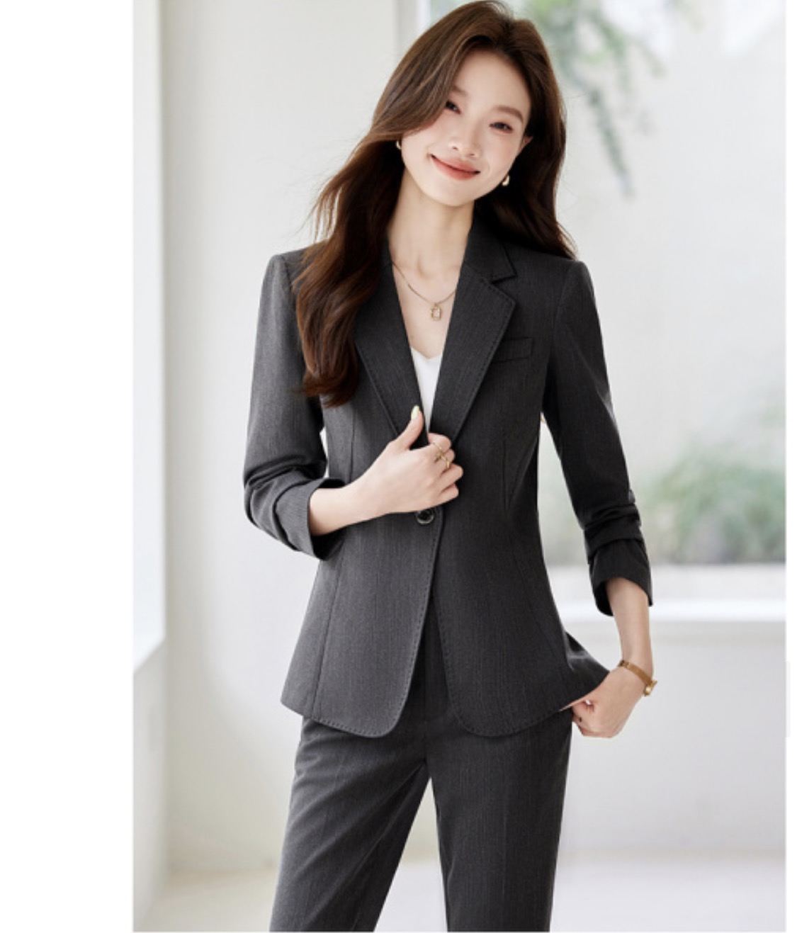 717  灰色西装套装女2025新款高级感气质女神范职业装女装