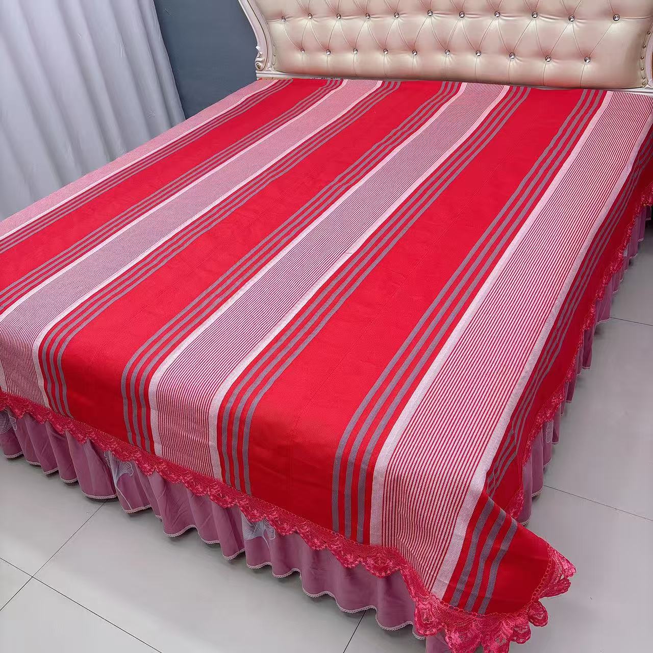 三哥家   全棉手织老粗布（好运连连 番茄红）蕾丝款