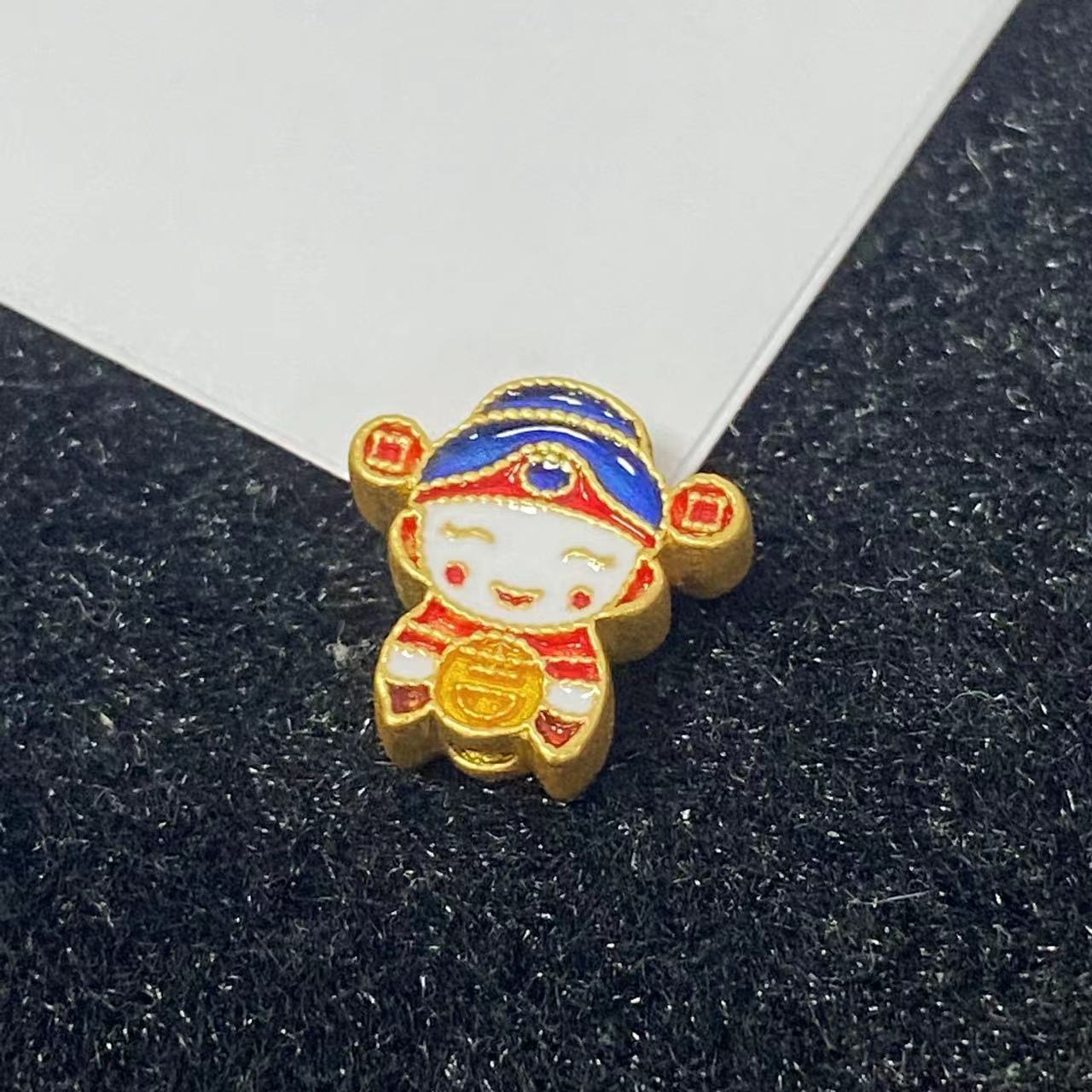 足金999双面烧蓝小财神首饰搭红玛 瑙手串A398