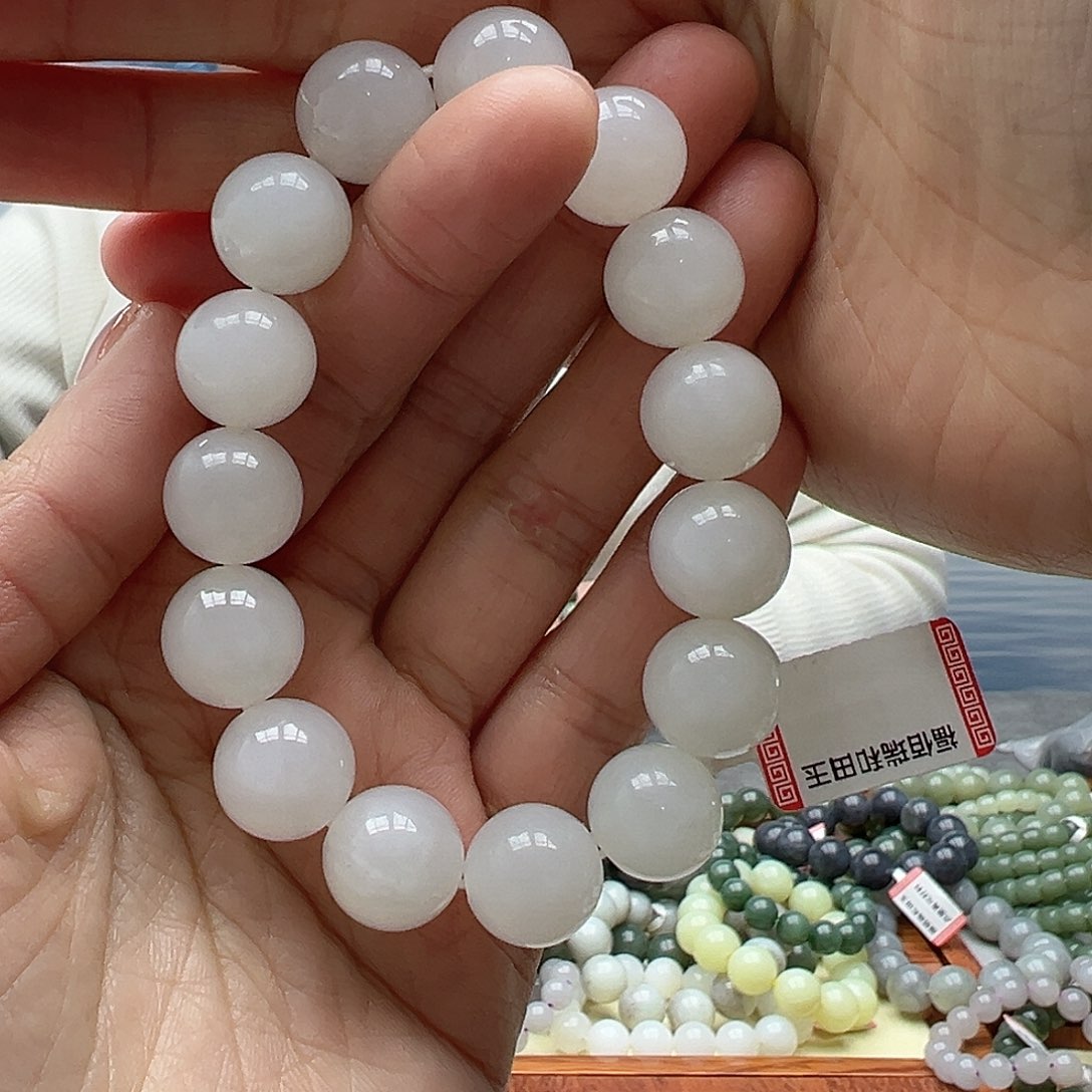 和田玉手串未镶嵌14羊脂白