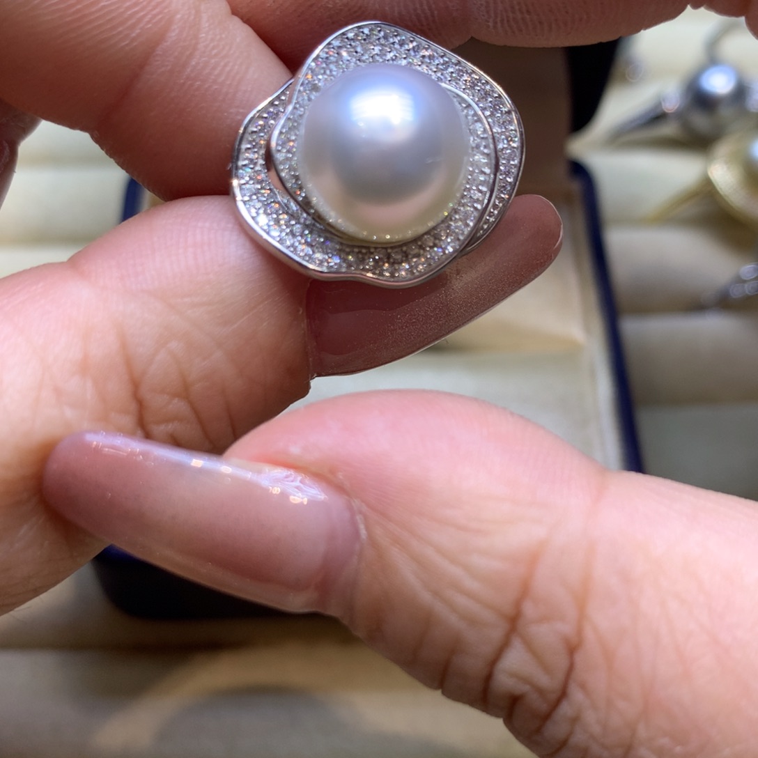 银S925镶嵌戒指海水珍珠