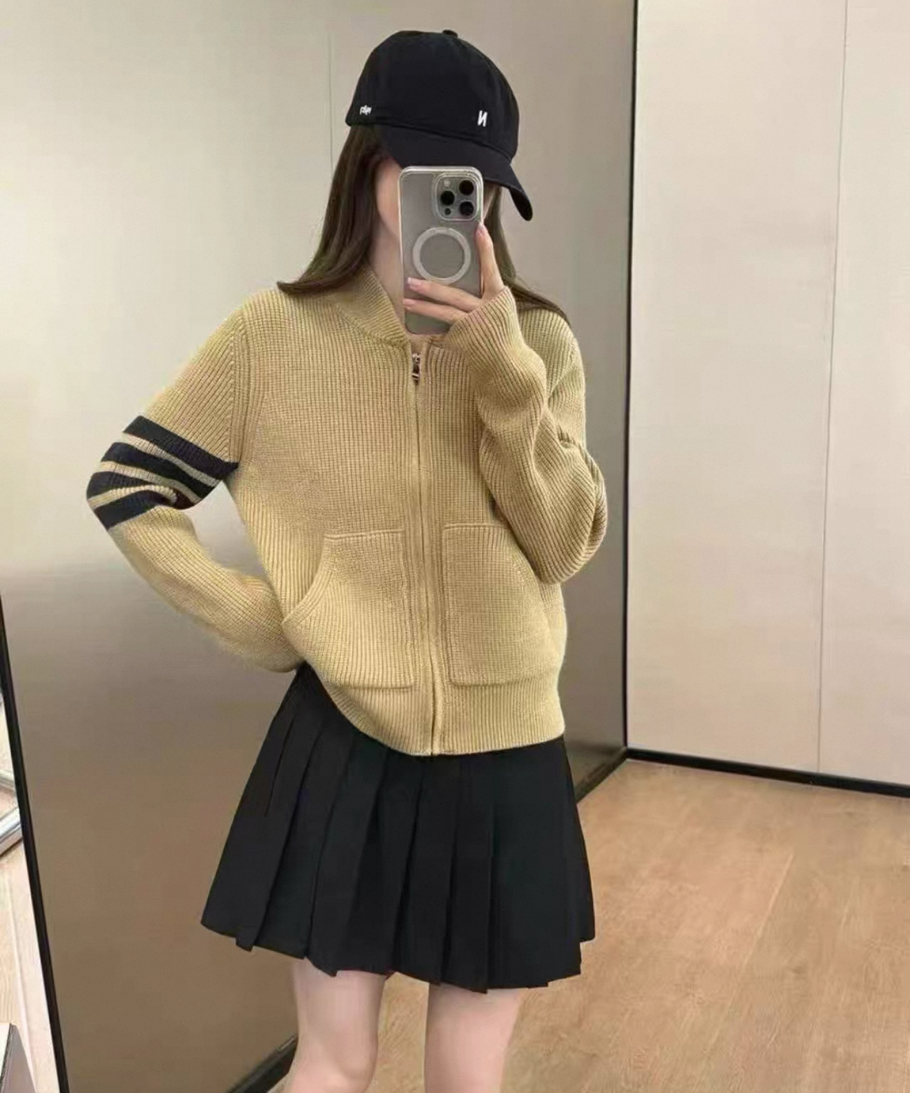 秋冬新款百搭经典学院风拉链针织开衫女四条杠显瘦毛衣高级感外套