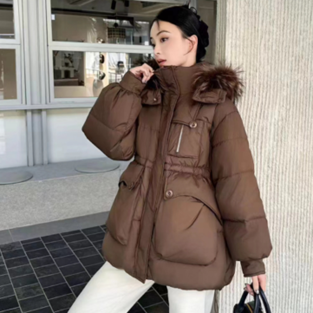 0618款女休闲风中长款羽绒服高品质网红毛领短款保暖冬季