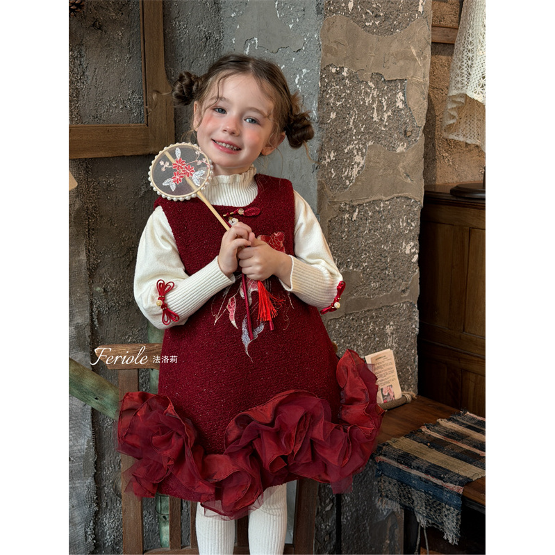 【幸运小锦鲤】FLL·25冬~女童年服刺绣小鱼连衣裙子53905（童装汉服）