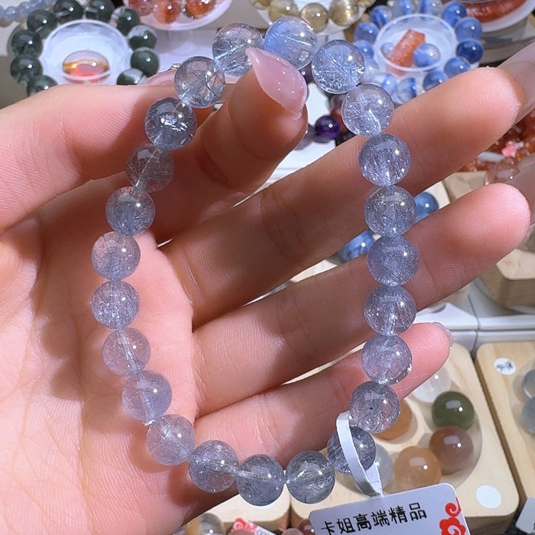 水晶手链未镶嵌天然巴西蓝钢丝手串2