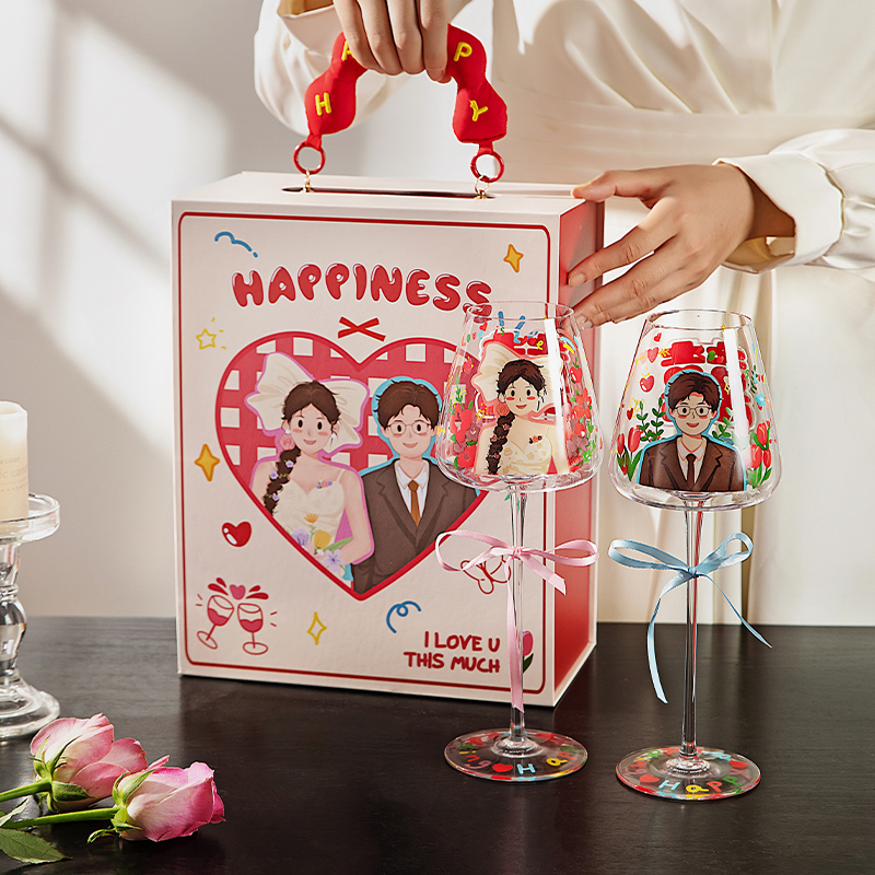 摩登主妇敬酒杯红酒杯套装新婚结婚礼物送新人高脚杯一对杯子礼盒