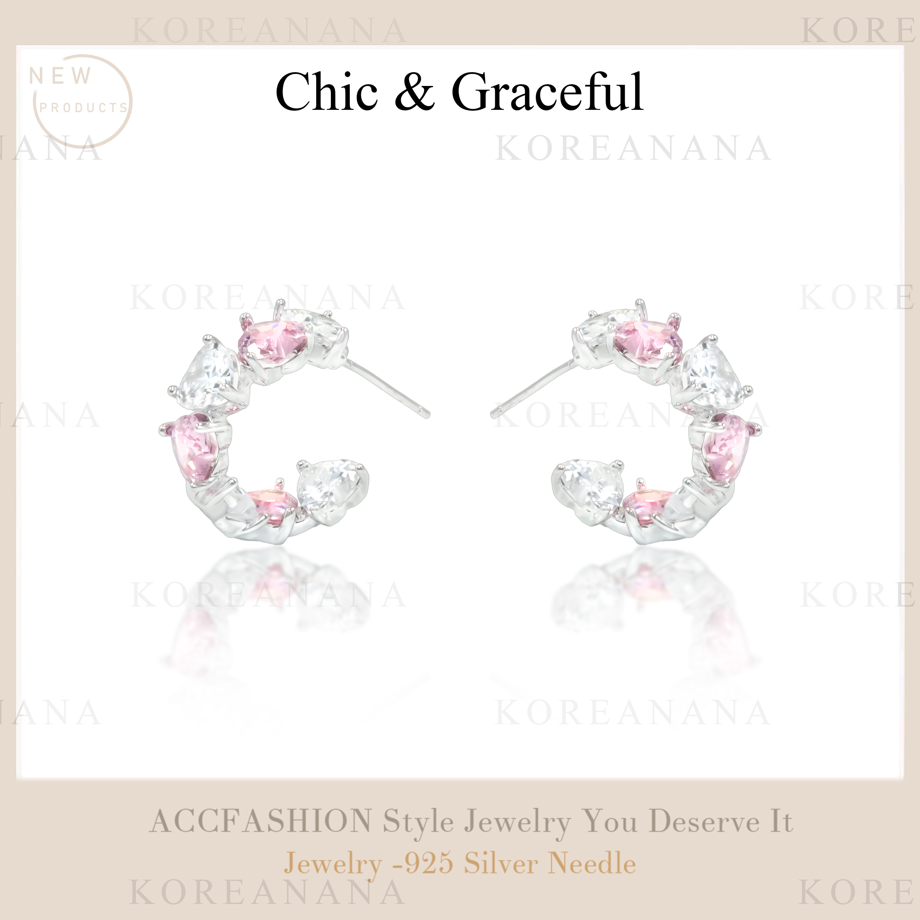 铜合金耳饰 「浆果色」轻奢高级感清新爱心锆石C形耳环A067