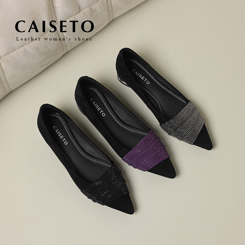 【黑色】羊皮粗跟/2.5cm2025春秋浅口舒适法式水钻气质女鞋25D352