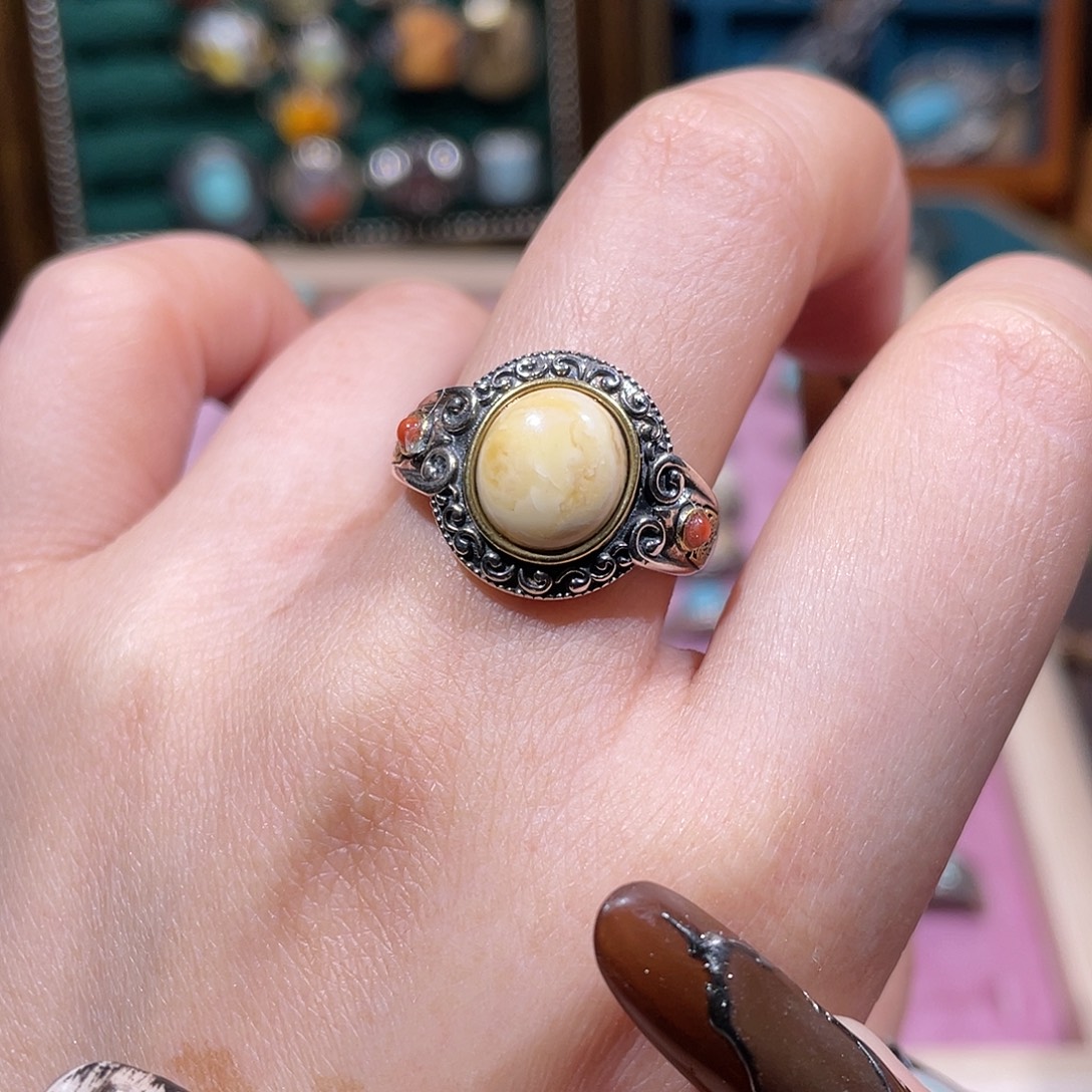 M***a琥珀银S925镶嵌戒指戒指