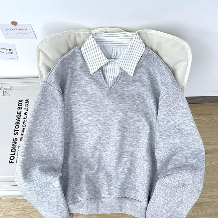 HY04-BY秋季学院风假两件衬衫领卫衣男女百搭日系休闲长袖上衣潮