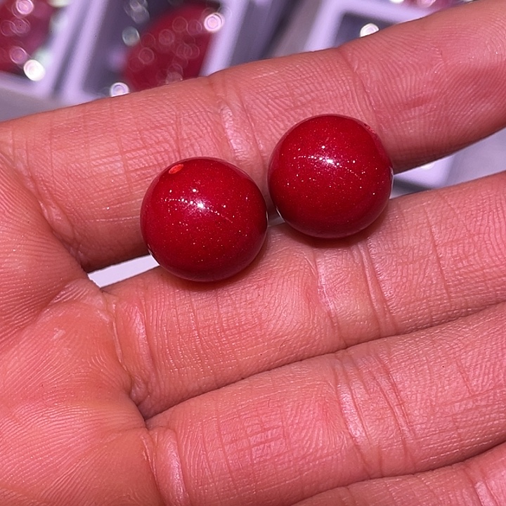 天然辰砂红晶砂14毫米2颗