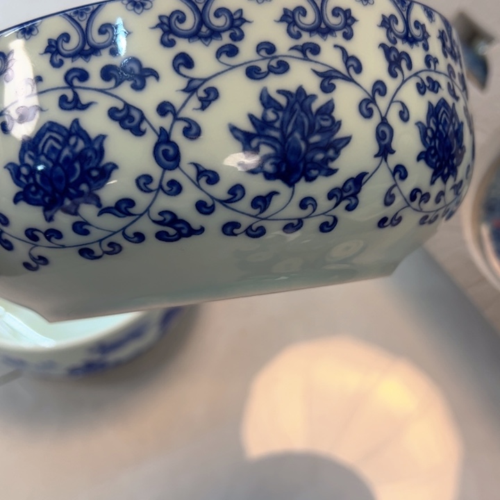 瓷片白青花缠枝莲茶洗全品