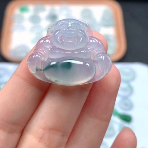 翡翠颈饰未镶嵌冰种飘花大佛公