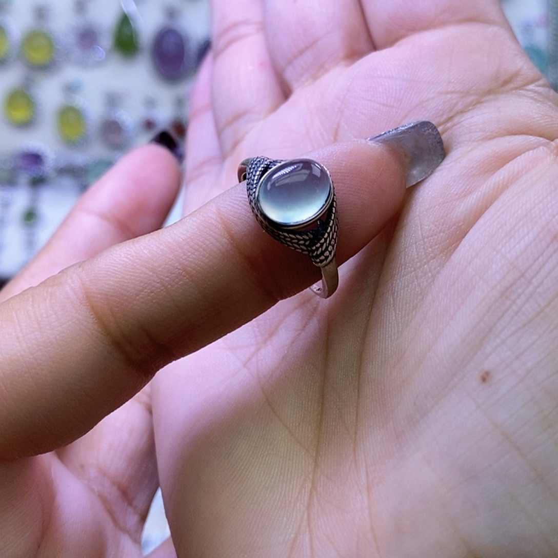 岫玉银S925镶嵌戒指