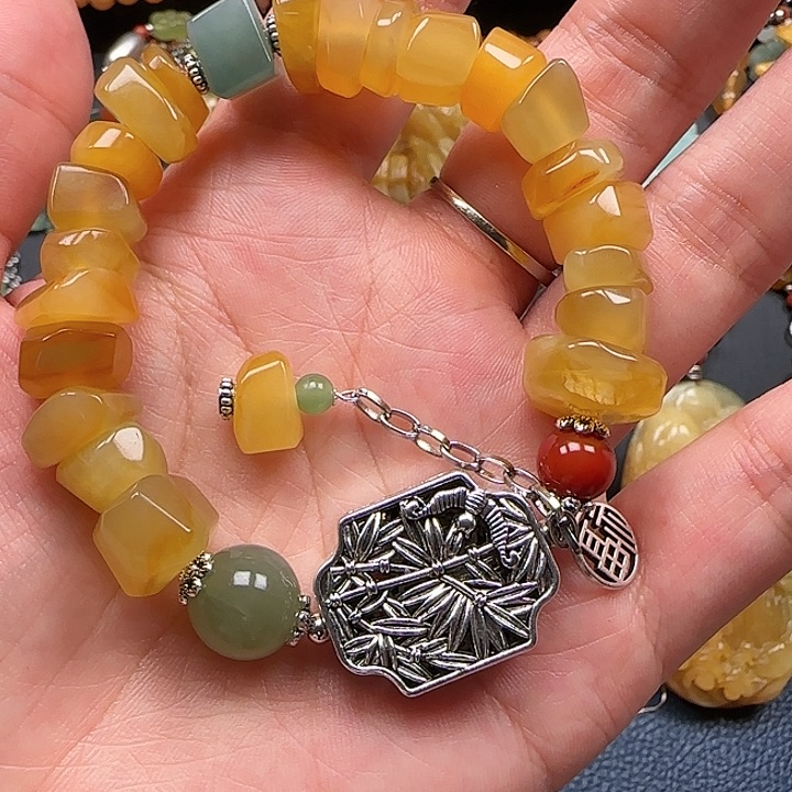 蛇纹石玉手链合金来***常