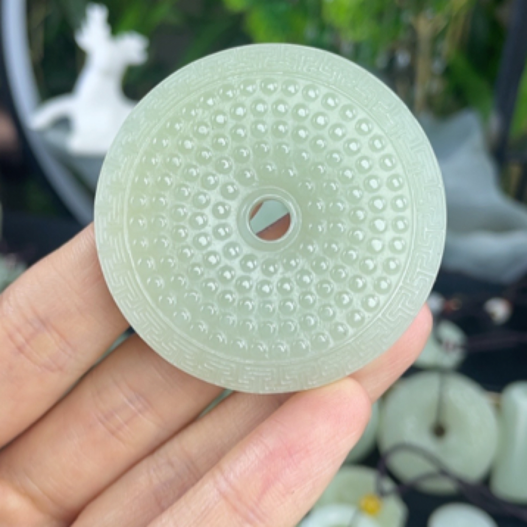 和田玉仿古钉玉壁男士平安扣