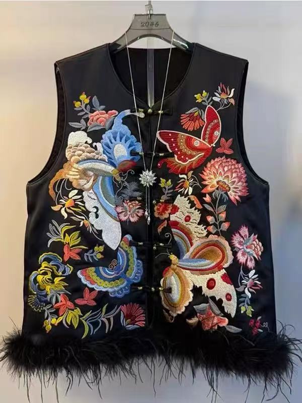 高级感新中式国风马甲秋季重工刺绣气质白富美圆领上衣89897