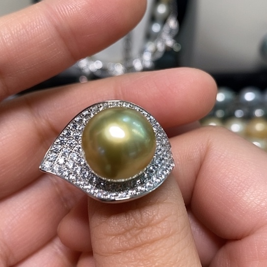 海水珍珠戒圈银S925镶嵌13.3