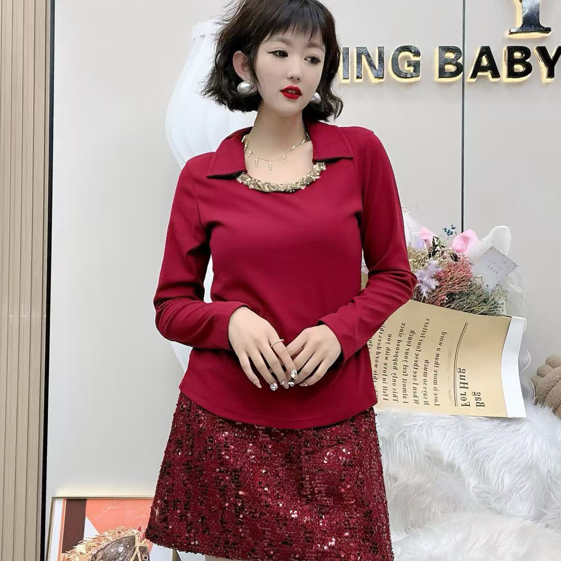 YY大码(纯欲风)时尚百搭显瘦秋冬上衣半身裙套装