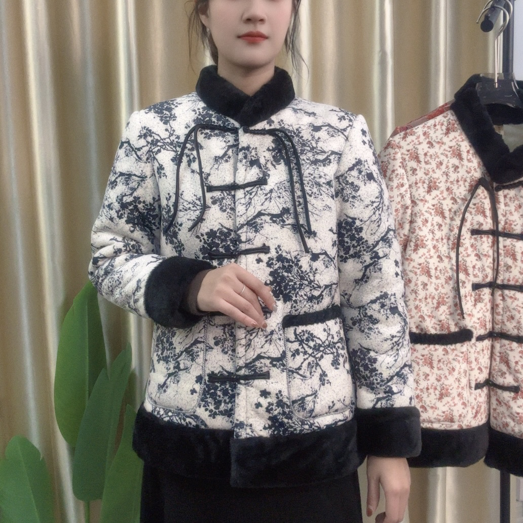 新中式加绒加厚高品质流苏碎花冬季国风女士棉袄外套
