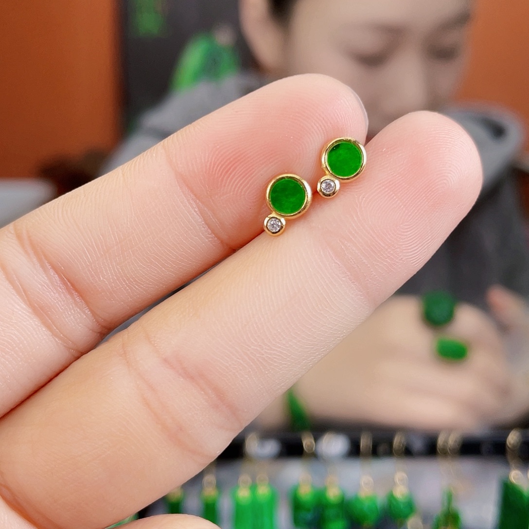 翡翠银S925镶嵌耳饰